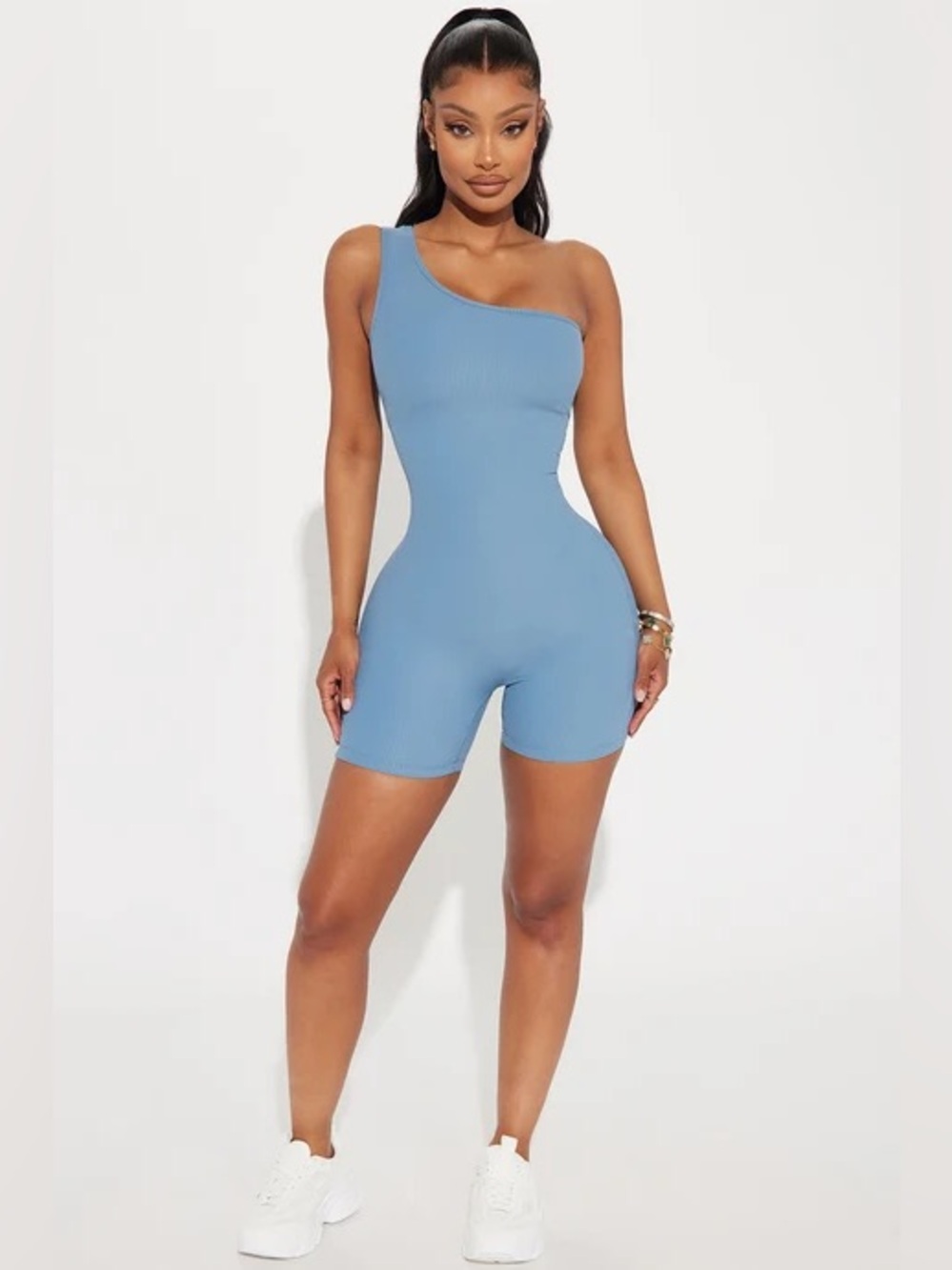 Fashion Nova Go Time Active Ribbed Romper - Slate Blue NWOT